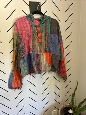 Shop Therapy Boho Patchwork Striped Pullover Hoodie patchwork